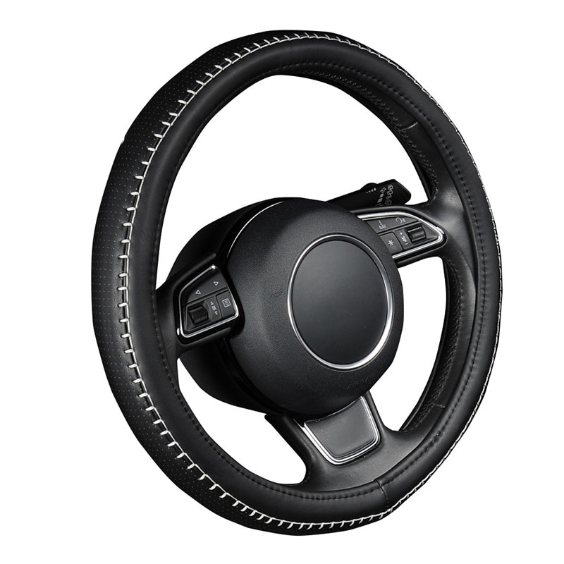Pu Leather Steering Wheel Cover Black Color With White Durable Sewing