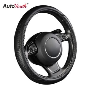 AUTOYOUTH Fashion PU Leather cubre volant auto Steering Wheel Cover 38cm/15 inch Diameter Wavy Bold Line Splice X-stitch Pattern