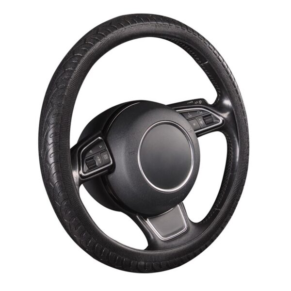 AUTOYOUTH Car Steering Wheel Cover Small Black Lychee Pattern Wooden stitching high-end soft steering wheel 38cm /15 inch