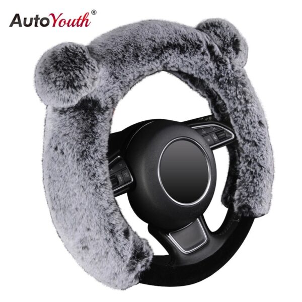 AUTOYOUTH Winter Steering Wheel Cover Plush Fur Cute Warm Long Wool Plush Car Steering Wheel Covers Universal 37-38 cm/15inch