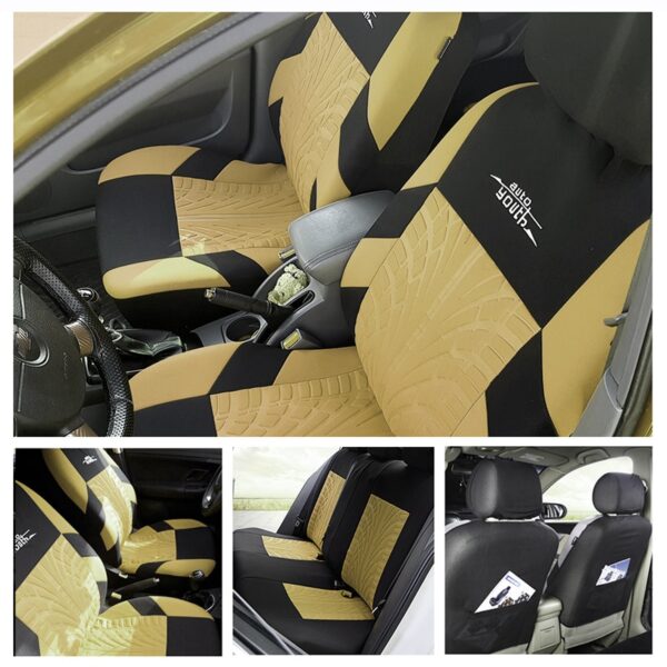 AUTOYOUTH Beige Fashion Tire Trace Style Universal Protection Car Seat Cover Suitable For Most Car Protector Car Interior