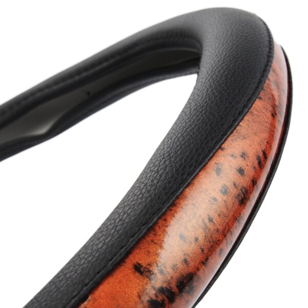 AUTOYOUTH Car Steering Wheel Cover Small Black Lychee Pattern Wooden stitching high-end soft steering wheel 38cm /15 inch