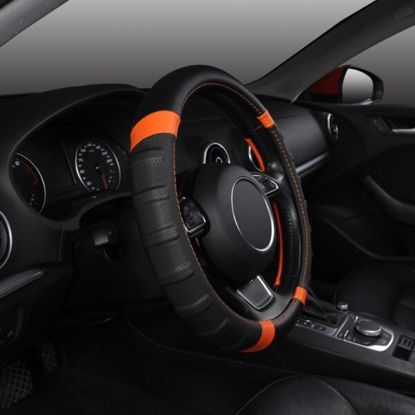 Car Steering Wheel Cover Breathable and Non Slip Microfiber Leather Steering Wheel Cover Universal 38cm/15 inch Orange and Black