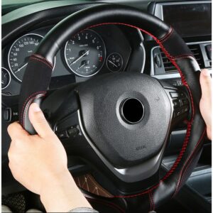 DIY 38cm Fashion Steering Wheel Covers Soft Leather Braid On The Steering Wheel Of Car With Needle Thread Interior Accessories