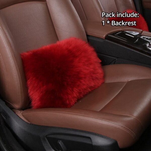 AUTOYOUTH Car Seat Cover with Australian Pure Wool Car Seat Cushion with Fur Headrest, Back Holder Red