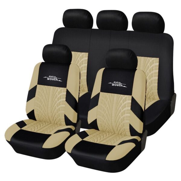 AUTOYOUTH 9PCS Car Seat Covers Set Universal Fit Most Car covers with Tire Track Detail Styling Car Seat Protector Four Seasons