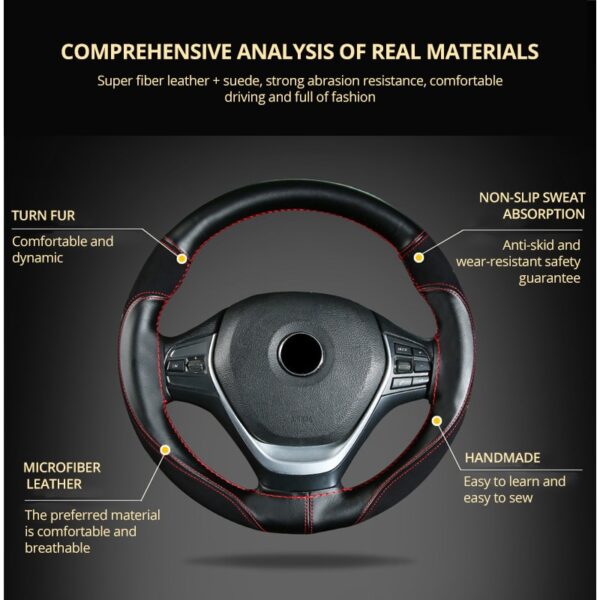 DIY 38cm Fashion Steering Wheel Covers Soft Leather Braid On The Steering Wheel Of Car With Needle Thread Interior Accessories