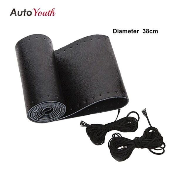 AUTOYOUTH DIY Car Steering Wheel Cover Genuine Cowhide Leather Steering Wheel Cover Universal 38cm Anti-slip Car-styling