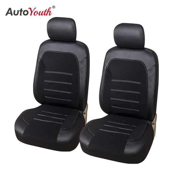 AUTOYOUTH 2PCSPU Leather + Fannel Car Seat Cover Airbag Compatible With Most Common Car Seat Car Interior