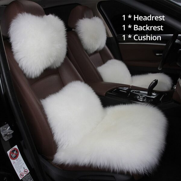 AUTOYOUTH Car Seat Cover with Australian Pure Wool Car Seat Cushion Sheep Winter Warm Plush with Fur Headrest, Back Holder