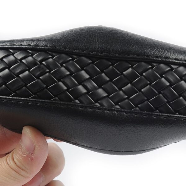 AUTOYOUTH PU Leather Steering Wheel Cover Black Lychee Pattern with Anti-slip Braiding Style M Size fits 38cm/15" Diameter
