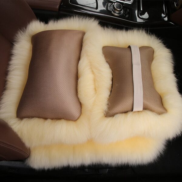 AUTOYOUTH Car Seat Cover with Australian Pure Wool Car Seat Cushion with Fur Headrest, Back Holder Pink High Quality