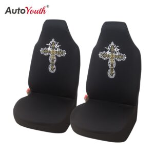 AUTOYOUTH 2PCS Car Seat Covers Trendy Style Black Design Car Interior Decor for Men Women Universal Front Seat Protectors