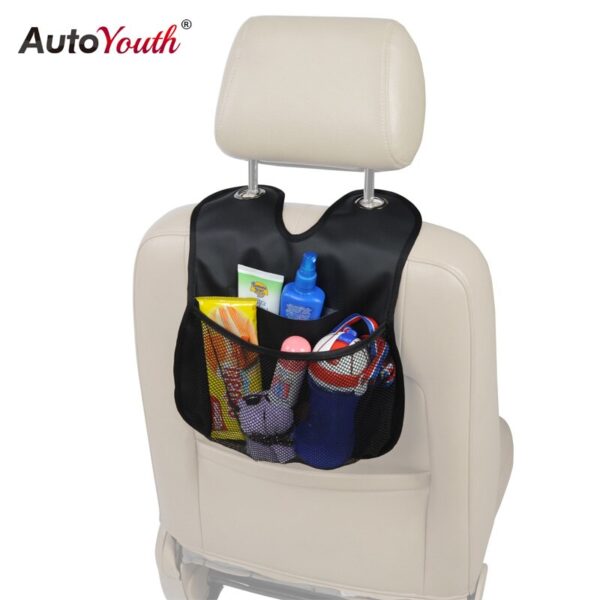 AUTOYOUTH Kick Mats Back Seat Protectors Storage Organizer Pocket 2PC Universal Kids Car Auto Seat Back Protector Cover Black