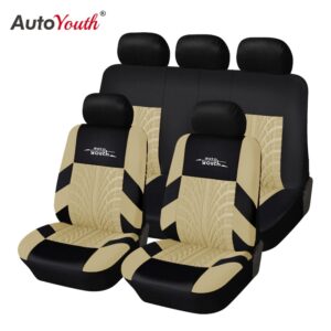 AUTOYOUTH Beige Fashion Tire Trace Style Universal Protection Car Seat Cover Suitable For Most Car Protector Car Interior