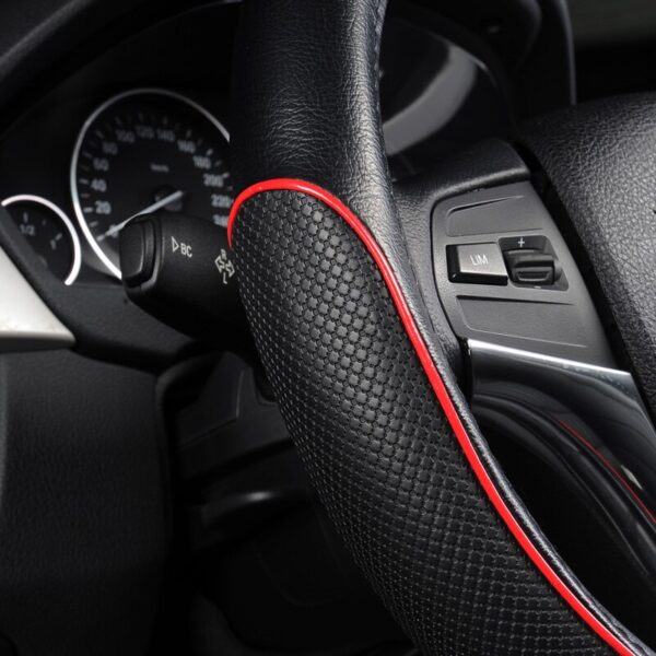 AUTOYOUTH PU leather car steering wheel cover black lychee pattern with two-sides thick foam padding M size fits 38cm/15"