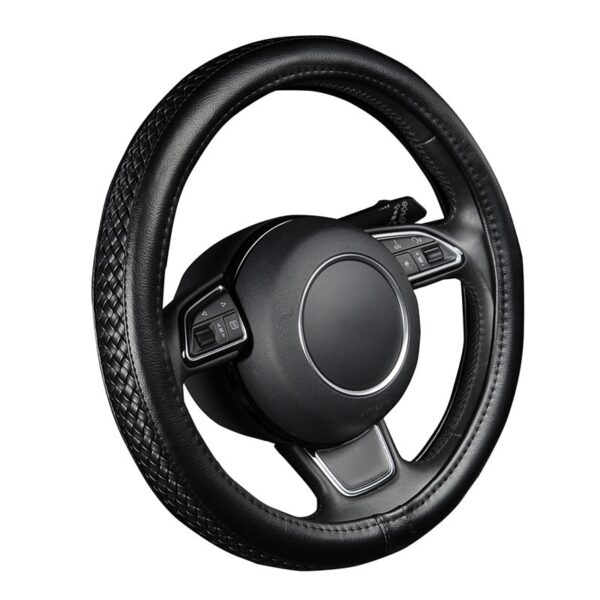 Car Steering Wheel Cover Pu Leather Universal Fit 37 to 38CM Sport Grip Honeycomb Design Breathable Antiskid Sporty Racing Style