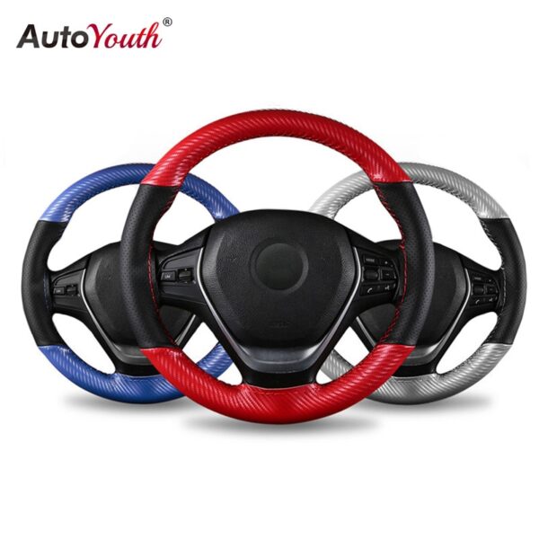 AUTOYOUTH Microfiber Leather Universal DIY Car Steering-wheel Cover 38CM Anti-Slip Sport Auto Steering Wheel Covers 15 inch
