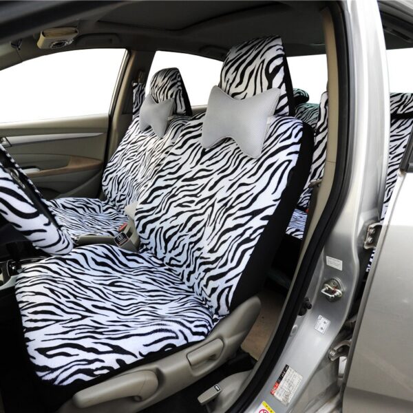 AUTOYOUTH Short Plush Luxury Zebra Seat Covers Universal Fit Most Car Seats Steering Wheel Cover Shoulder Pad White Seat Cover