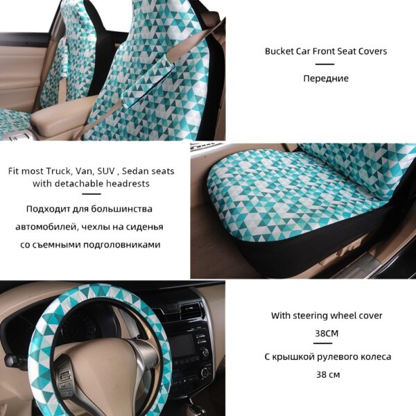 AUTOYOUTH Car Seat Covers Triangle Blue + White Pattern Universal Auto Front Seats Protector Fits for Car SUV Sedan Truck