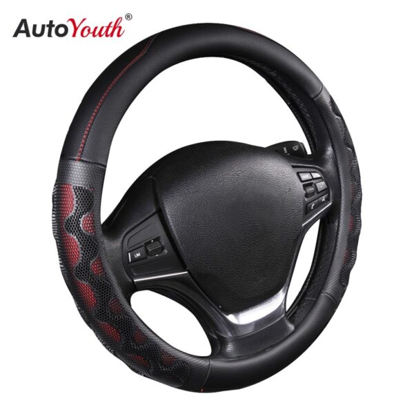AUTO 1PCS Red Wave Steering Wheel Cover PU Leather Fashion Design Non-Slip Universal For 37-38 CM Steering Wheel Car Interior