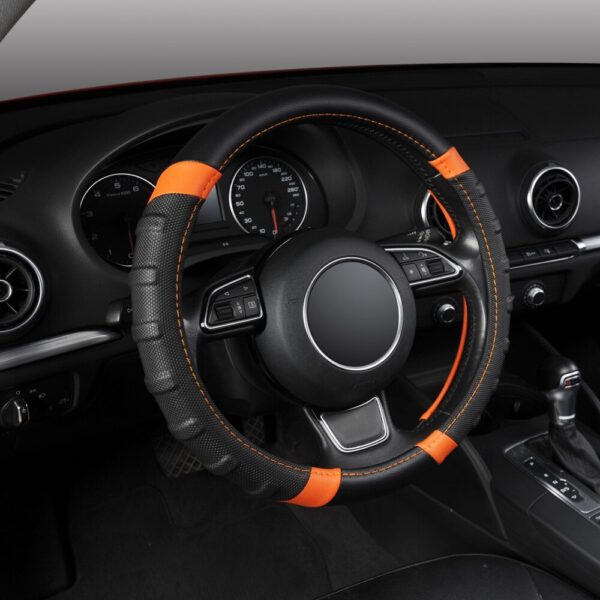 Car Steering Wheel Cover Breathable and Non Slip Microfiber Leather Steering Wheel Cover Universal 38cm/15 inch Orange and Black
