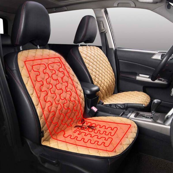 AUTOYOUTH 12V Car Heated Seat Covers Universal Winter Car Seat Covers Beige