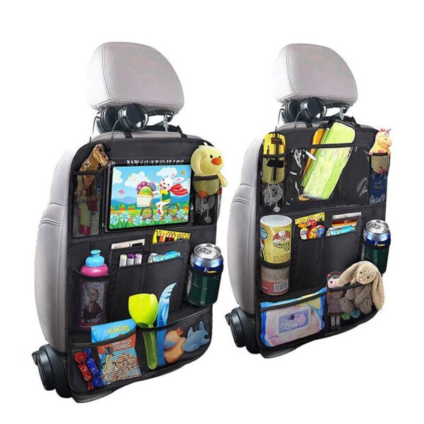 Car Backseat Organizer with Touch Screen Tablet Holder + 9 Storage Pockets Kick Mats Car Seat Back Protectors Great Travel 2 PCS