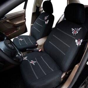 AUTOYOUTH Butterfly Embroidery Car Seat Cover Set Universal Fit Most Car Interior Accessories Black Seat Covers Car Accessories