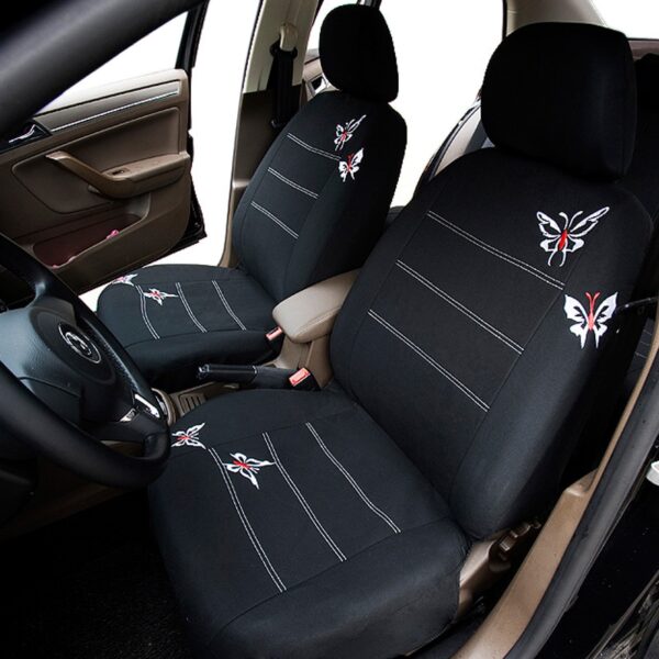 AUTOYOUTH Butterfly Embroidery Car Seat Cover Set Universal Fit Most Car Interior Accessories Black Seat Covers Car Accessories