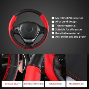 AUTOYOUTH Microfiber Leather Universal DIY Car Steering-wheel Cover With Needles and Thread Anti-Slip Soft Fiber Leather 15 inch