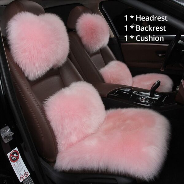 AUTOYOUTH Car Seat Cover with Australian Pure Wool Car Seat Cushion with Fur Headrest, Back Holder Pink High Quality