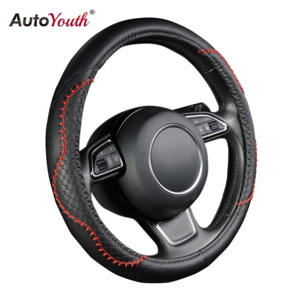 AUTOYOUTH Fashion PU Leather cubre volant auto Steering Wheel Cover 38cm/15 inch Diameter Wavy Bold Line Splice X-stitch Pattern