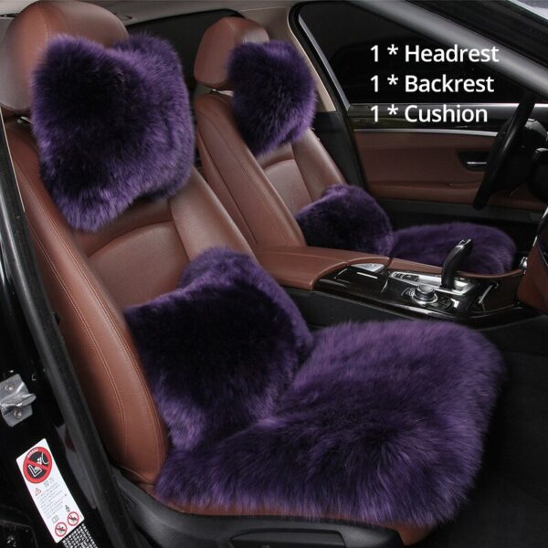 AUTOYOUTH Car Seat Cover with Australian Pure Wool Car Seat Cushion with Fur Headrest, Back Holder Purple