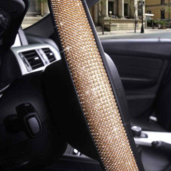 AUTOYOUTH Bling Steering Wheel Cover for Women PU Leather with Crystal Rhinestones Universal for 37 to 38 CM Car Accessories