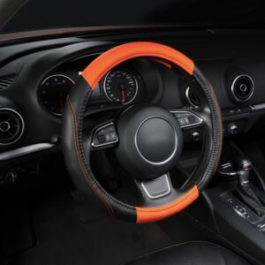 AUTOYOUTH Car Steering Wheel Cover Universal New Sports Style Anti-SLIP Orange Color Pu Leather Steering Wheel Cover Car Styling