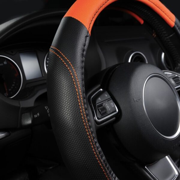 AUTOYOUTH Car Steering Wheel Cover Universal New Sports Style Anti-SLIP Orange Color Pu Leather Steering Wheel Cover Car Styling