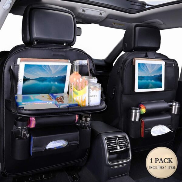 PU Car Seat Protector Backseat Organizer with Tablet Holder and Foldable Tray Durable Quality Travel Accessories Organizer