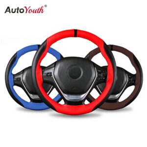 AUTOYOUTH Microfiber Leather Steering Wheel Cover Automotive Interior Accessories Decorate 15 Inch Universal Anti-Slip DIY Sport