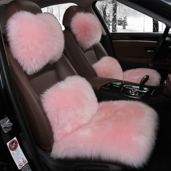 AUTOYOUTH Car Seat Cover with Australian Pure Wool Car Seat Cushion with Fur Headrest, Back Holder Pink High Quality