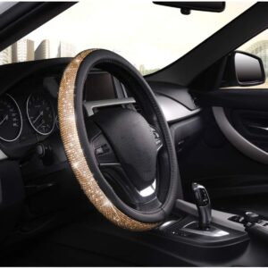 AUTOYOUTH Bling Steering Wheel Cover for Women PU Leather with Crystal Rhinestones Universal for 37 to 38 CM Car Accessories