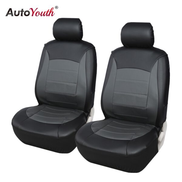 AUTOYOUTH Car Seat Cover PU Leather Front Seat Covers Universal Fit Car Accessories For Seat Protector Black/Gray Car-Styling