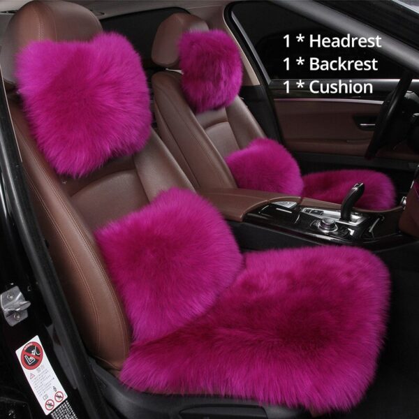 AUTOYOUTH Car Seat Cover with Australian Pure Wool Car Seat Cushion with Fur Headrest, Back Holder Pink High Quality