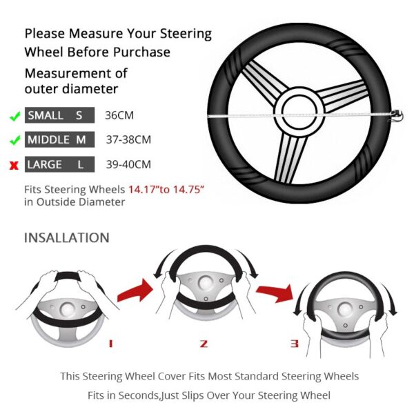 AUTOYOUTH Fashion PU Leather Steering Wheel Cover Fits 38cm/15 inch Diameter Hot Sale Red Wavy Bold Line Splice X-stitch Pattern