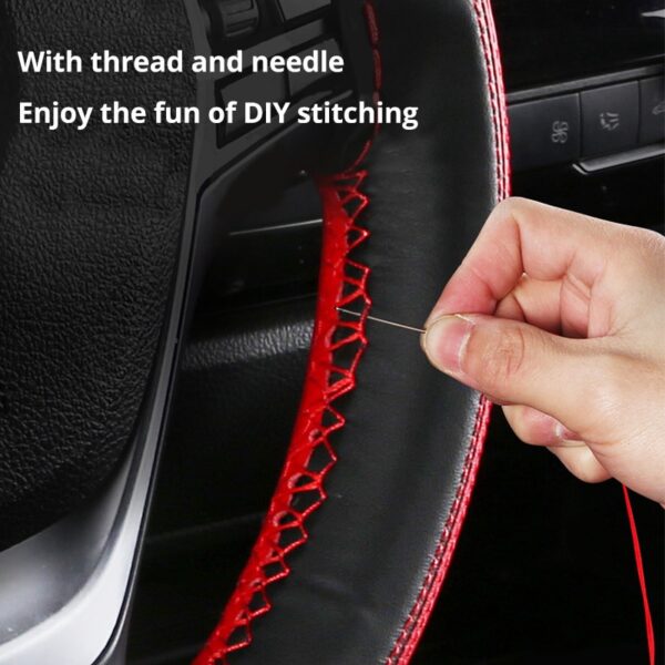 AUTOYOUTH Microfiber Leather Universal DIY Car Steering-wheel Cover With Needles and Thread Anti-Slip Soft Fiber Leather 15 inch