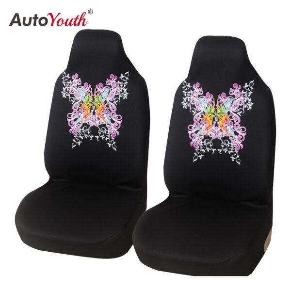 AUTOYOUTH 2PCS Car Seat Covers Set Universal Fit Most Cars Covers with New Butterfly Pattern Detail Styling Car Seat Protector