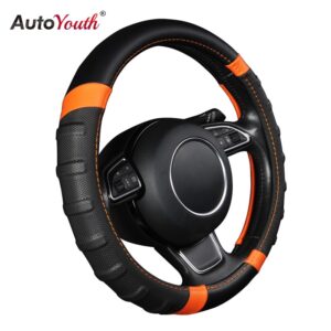 Car Steering Wheel Cover Breathable and Non Slip Microfiber Leather Steering Wheel Cover Universal 38cm/15 inch Orange and Black