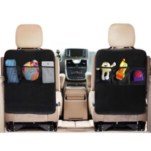 AUTOYOUTH Kick Mats Back Seat Protectors Storage Organizer Pocket 2PC Universal Kids Car Auto Seat Back Protector Cover Black