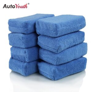 AUTOYOUTH Premium Grade Microfiber Applicators Sponges, Cloths, Blue (Pack of 8) 12*8*4cm Car Care Microfibre Wax Polishing