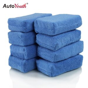 AUTOYOUTH Premium Grade Microfiber Applicators Sponges, Cloths, Blue (Pack of 8) 12*8*4cm Car Care Microfibre Wax Polishing